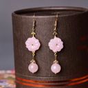 18K Gold Plated Pink Agate Flower Dangle Drop Earrings for Women,Flower Earrings Photo 3