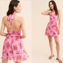 Anthropologie NWT  Pink Floral Halter Mini Dress Sz L Photo 1