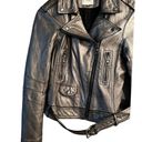 Parker  Moto Metallic Leather Jacket Zipper Collared Pewter Large Fits Small EUC Photo 2