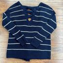 Serendipity  By Victoria Cardigan Sweater Womens Large Blue White‎ Stripe Cutout Photo 2