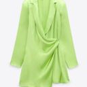 ZARA  SHORT SATIN DRESS WITH SHOULDER PADS LIME Photo 2