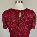 DKNY Women's Cocktail Dress Size 14 Red Sequined Short Sleeve Shift Photo 5