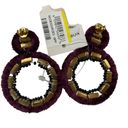 The Bar BIJOUX Suede Hoop Pierced Earrings Crystals Beads Photo 1