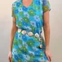 Vintage Blue  Daisy Floral Print Short Sleeve Mini Mod Dress Photo 0