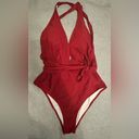 Cupshe NWT  One Piece Swimsuit Sexy Deep V Neck Crisscross Back red size L Photo 2