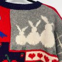 Valerie Stevens Vintage Shetland Patchwork Wool Sweater Cottagecore Twee Spring Rabbit Rooster M Photo 6