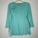 Style & Co NWT  Green Embroidered Henley 3/4 Sleeves Top Photo 6