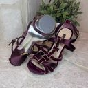 H by Halston  burgundy suede w/gold trim strappy heels sz 6M Photo 5