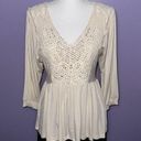 White Birch NWT  Tan Crochet Babydoll Blouse Photo 0