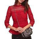 Moulinette Soeurs Anthropologie  Tamera Red Lace 3/4 Sleeve Peplum Top US 2 Photo 0