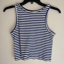 Ambiance Apparel Ambiance Navy and White Striped Cropped Tank Photo 2