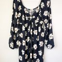 American Eagle AE Black Floral Long-Sleeve Ring-Front Mini Dress Photo 2