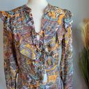 Anthropologie , New, Orange Paisley Boho Tie Up Tassel Ruched Mini Dress, Size 8 Photo 2