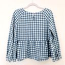 Anthropologie Mo:Vint New York by  Women’s Gingham Check Peplum Blue Top SZ Small Photo 1