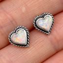 White Opal & Sterling Silver Rope Twist Heart Shaped Stud Earrings Multiple Photo 3