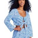 Shade & Shore  Swim Cover Up Top Women's Small Blue Tie Front Beach Pool Linen Photo 0