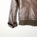 Hollister  Vegan Leather Brown Bomber Jacket Women’s Size Large Zip Front Top Gun Photo 9