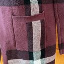 Elle  Plaid Open Front Long Cardigan with Pockets XS - Burgundy, White & Black Photo 1