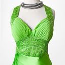 Neon Green Beaded Satin Maxi Bodycon Formal Prom Dress Size S Photo 5