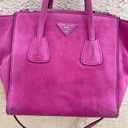 Prada women’s pink suede twin pocket shoulder tote bag Photo 2