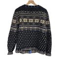 L.L.Bean  Lambswool Cardigan Sweater Fair Isle Knit Black Blue Ivory Womens XL Photo 4