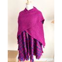 Boyne Valley Weavers Handmade Wool Blend Poncho Wrap Scarf Purple Plaid Fringe Size undefined Photo 2