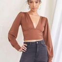 Forever 21  Long-Sleeve Plunging Crop Top - Brown size large Photo 9