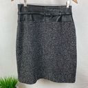 Anne Klein  Black & Gray Wool Woven Knot Leather Belted Waistband Skirt 10 Photo 0