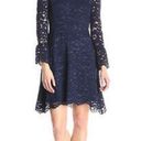 Betsey Johnson 🆕  lace bell long sleeve mini dress 4 navy blue floral stretch Photo 11