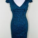 BB Dakota Denim Sheath Dress 4 Navy Blue Black Leopard Print V-Neck Cap Sleeve Photo 0