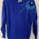 Vintage Blue D.G. NWT  lambswool angora sweater pullover beaded shoulder pads Photo 0