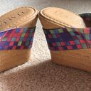 Italian Shoemakers  Womens Sandals 6.5 Tan Plaid Criss Cross High Wedge Heel Shoe Photo 3