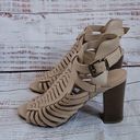 American Eagle  Tan Caged Block Heel Gladiator Peep Toe Womens Sandals Size 5.5W Photo 2