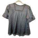 BCBG MaxAzria 100% Silk Short Sleeve Tie Neck Babydoll Blouse Gray Women's Small Photo 1