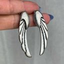 Boutique 💕 Silver Tone Angel Wing Earrings Brushed Pewter Black Bird Wings Photo 9