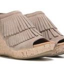 Minnetonka  Amelie Leather Fringe Cork Wedge Sandals Taupe Size 6 Photo 0