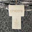 Chico's  Grey Duster Cardigan 1 3/4 Sleeve Open Front Long Line Metallic Photo 3