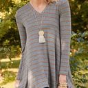 Matilda Jane  Womens Shirt Tunic Windsong Tee Gray Orange Stripe Medium Photo 0