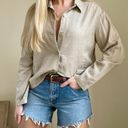 Vintage Linen Button up Collared Shirt Jacket in Beige Tan Size M Photo 0