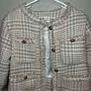 Houndstooth Beloved neutral pink fringe trim  tweed blazer size small Photo 1