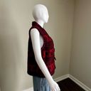 Woolrich Vintage  Red + Black Winter Print Fleece Vest Toggle Closure Photo 4