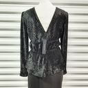 BCBGMAXAZRIA  Top Womens Small Black Velour Ribbed V-Neck Long Sleeve Peplum Photo 3