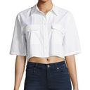 Equipment ‎ Cropped Button Down Shirt Womens Size L Collared Pockets White Photo 0