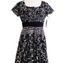 Gabby Skye  Dress Black White Floral Cotton Fit & Flare Front Pockets Size 12 Photo 0