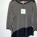 Anne Klein  Black White Striped Asymmetrical Ribbed Pullover Women’s Size Large Photo 0