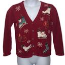 Basic Editions  Vintage Holiday Ice Skate Print Christmas Sweater Cardigan Small Photo 7