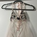 Victoria's Secret  Pink Sheer Chemise Gown Sexy Lingerie Embroidered Mesh Halter Photo 5