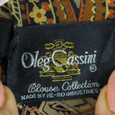Oleg Cassini  Silk Paisley Vintage Brown & Orange Retro Long Sleeve Blouse Small Photo 4