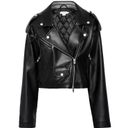 Good American  Cropped Faux Leather Moto Jacket Black Womens Size L/XL Photo 13