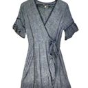 Moon River Heather Gray Blanket Stitch Linen Blend Ruffle Wrap Mini Dress Photo 4